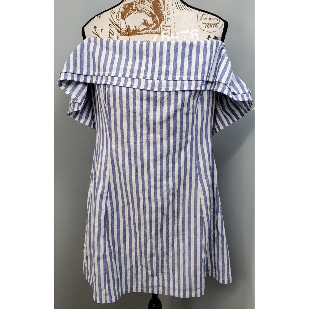 Lulus Mini Dress Womens XL Blue White Striped Off-the-Shoulder Layered Ruffled